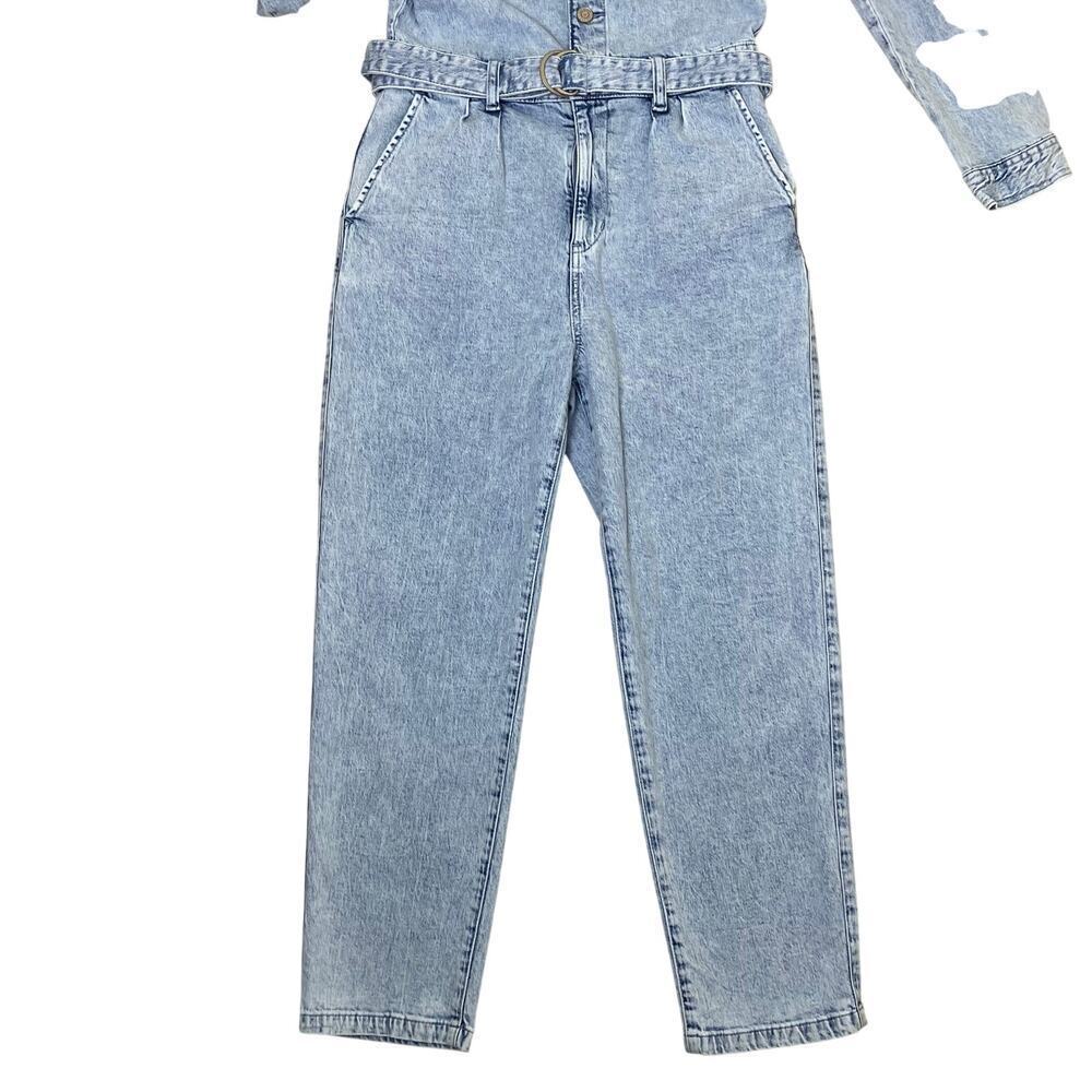 GAP Sz 4 Long Sleeve Belted Denim Jumpsuit Light Wash Indigo 90s Retro Utility - Picture 6 of 16
